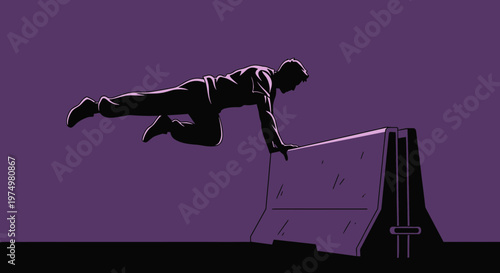 Dynamic Silhouette Of A Man Performing A Parkour Move Over A Barrier
