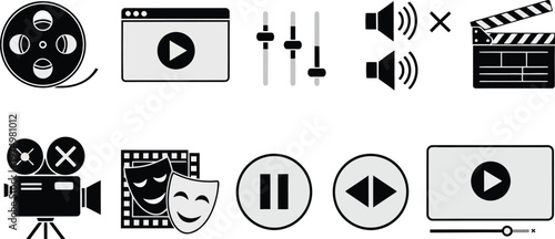Collection of icons representing multimedia and entertainment elements