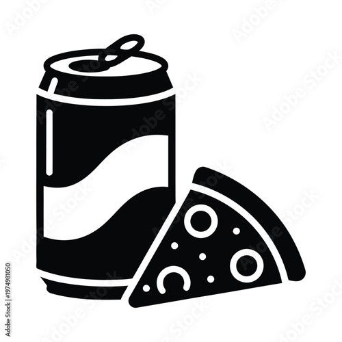 Classic soda can paired with a slice of pepperoni pizza for a snack combo