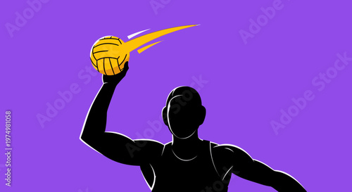 Dynamic Silhouette Of A Player Throwing A Water Polo Ball