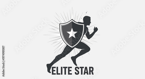 Dynamic Runner Silhouette With Protective Shield Emblem