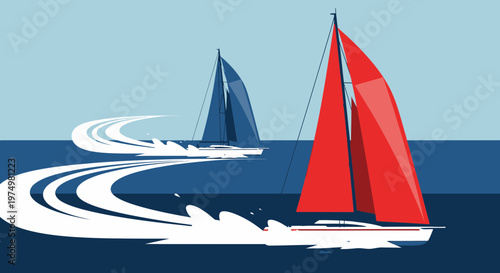Dynamic Sailboat Race On Open Ocean Waters