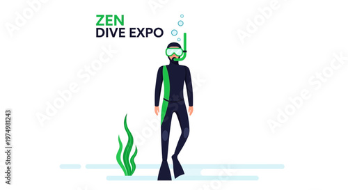 Dynamic Scuba Diver Illustration Zen Dive Expo Concept