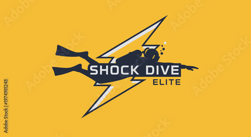 Dynamic Scuba Diver Logo Design With Lightning Bolt Accent