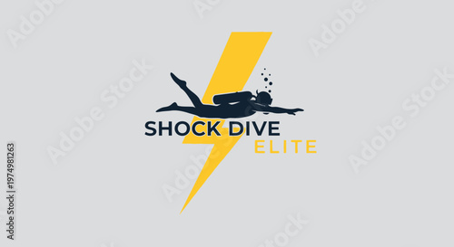 Dynamic Scuba Diver Silhouette Against A Bright Yellow Lightning Bolt Logo Design