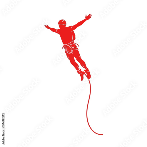 Dynamic Silhouette Of Bungee Jumper Mid Leap Exhilarating Adventure