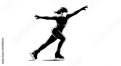 Dynamic Silhouette Of Female Ice Skater In Motion