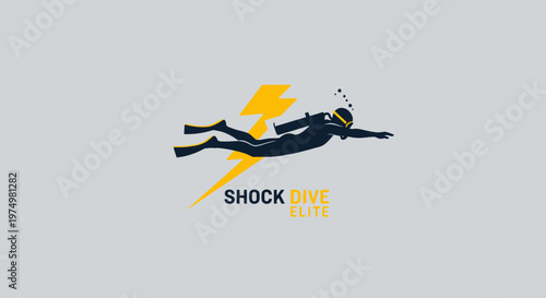 Dynamic Scuba Diver Silhouette With Lightning Bolt Emblem For Elite Diving Adventures