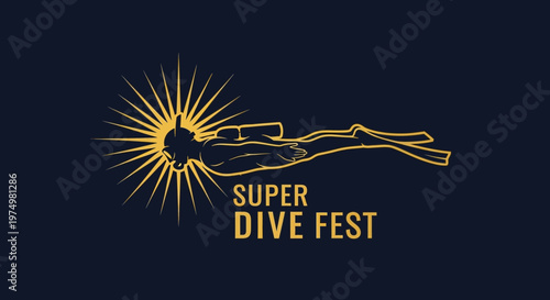 Dynamic Scuba Diver Silhouette With Radiant Sunburst Emblem