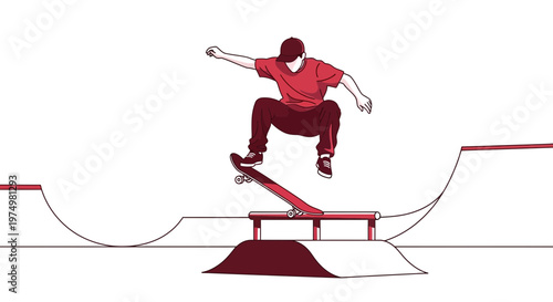Dynamic Skateboarder Executes A Grinding Trick Over A Rail In A Skatepark