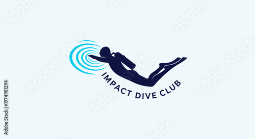 Dynamic Scuba Diver Silhouette With Ripples Effect Logo Design