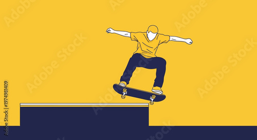 Dynamic Skateboarder Executes Aerial Trick Against Vivid Yellow Background