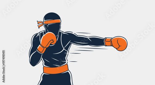 Dynamic Silhouette Boxer Delivering A Powerful Punch In Motion Lines