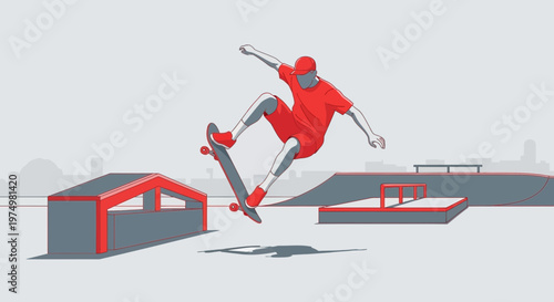 Dynamic Skateboarder Executes Aerial Trick in Modern Skatepark