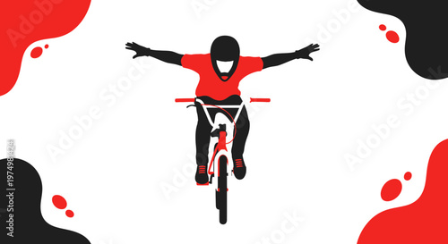 Dynamic Silhouette Cyclist Riding Bike With Arms Outstretched Joyfully