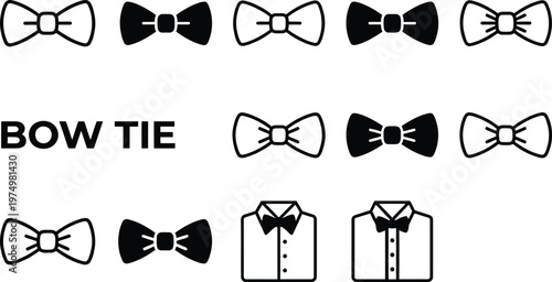Bow tie vector graphic illustration with various designs and tuxedo shirts