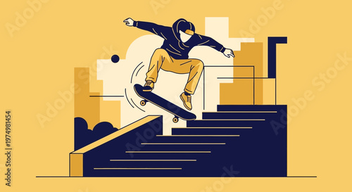 Dynamic Skateboarder Executes Aerial Trick Over City Steps