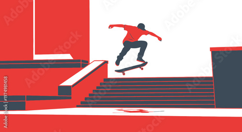 Dynamic Skateboarder Executes Aerial Trick Over Grand Staircase