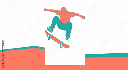 Dynamic Skateboarder Executes Aerial Trick Over Ramp In Minimalist Style