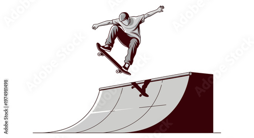 Dynamic Skateboarder Executes Aerial Trick Over Ramp