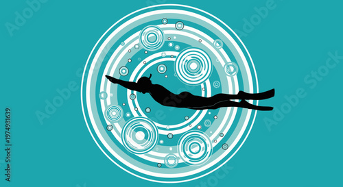 Dynamic Silhouette Swimmer Ascending Through Stylized Water Ripples