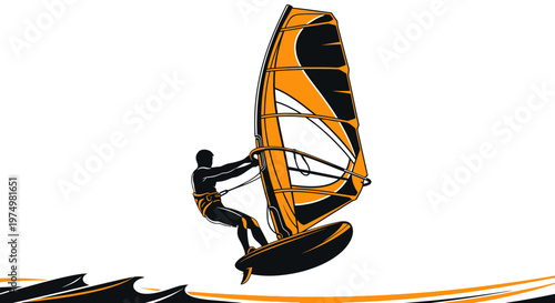 Dynamic Silhouette Windsurfer Capturing Ocean Breezes