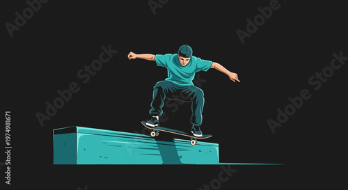 Dynamic Skateboarder Executes Precision Grind On Urban Obstacle