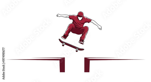 Dynamic Skateboarder Executes Mid-Air Trick Over Gap