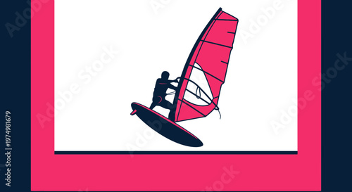 Dynamic Silhouette Windsurfer Catching Waves Nautical Sport