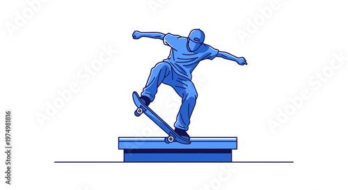 Dynamic Skateboarder Executes Trick on Platform