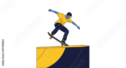 Dynamic Skateboarder Executes Trick On Ramp Edge