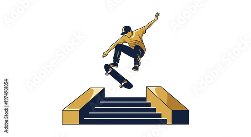 Dynamic Skateboarder Executes Trick Over Steps Graphic