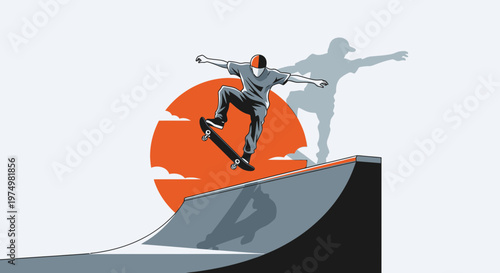 Dynamic Skateboarder Captures Mid-Air Trick Against Vibrant Sunset