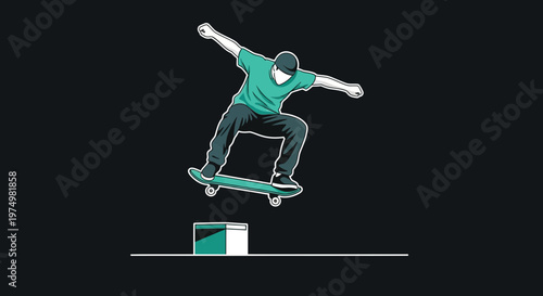 Dynamic Skateboarder Captures Mid-Air Trick Against Dark Backdrop