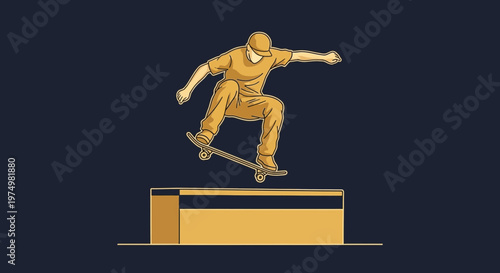 Dynamic Skateboarder Executing A Flip Trick Over A Urban Obstacle In Motion
