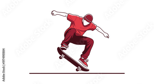 Dynamic Skateboarder Executing A Mid-Air Trick With Style