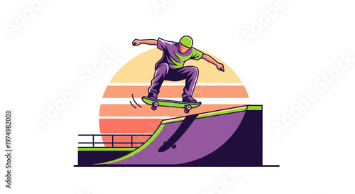 Dynamic Skateboarder Performs Aerial Trick Over Ramp