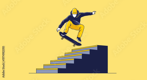 Dynamic Skateboarder Performs Aerial Trick Over Stairs