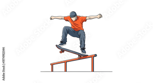 Dynamic Skateboarder Performs Grinding Trick on Urban Rail