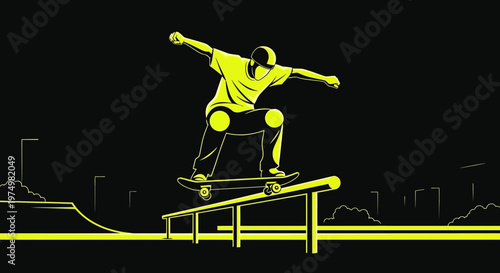 Dynamic Skateboarder Performs Grinding Trick In Urban Skatepark