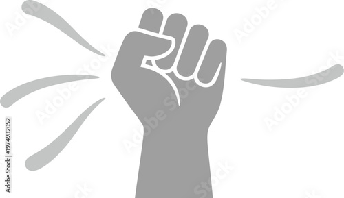 Vector graphic illustration of a clenched fist with dynamic lines radiating from it, symbolizing power and energy in a bold design