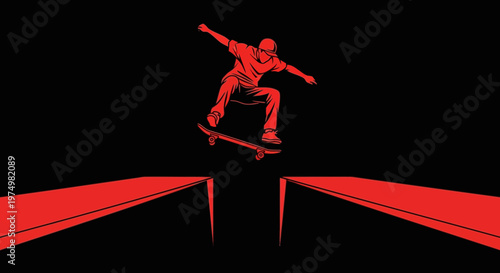 Dynamic Skateboarder Silhouette Captures Extreme Aerial Maneuver