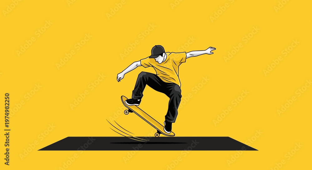 Obraz premium Dynamic Skater Performing A Trick Against Bright Yellow Background