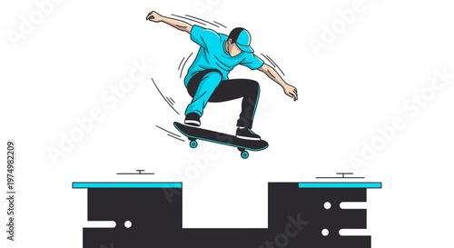 Dynamic Skater Executing Aerial Maneuver Over Obstacle