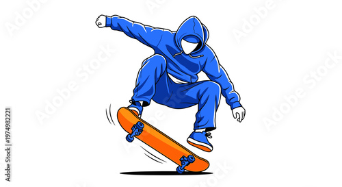 Dynamic Skater Executing Aerial Trick in Vibrant Blue Outfit