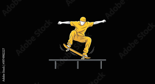 Dynamic Skateboarder Performing A Grinding Trick On A Rail