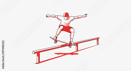 Dynamic Skater Grinding Rail Extreme Sport Action Illustration