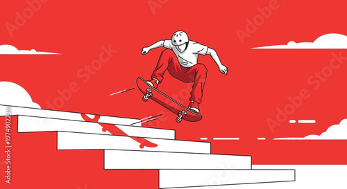 Dynamic Skateboarder Performing A Gravity Defying Stair Jump