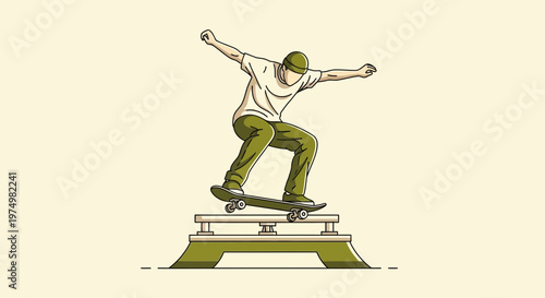Dynamic Skateboarder Performing A Grinding Trick On A Rail