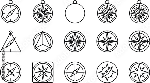 Various vector compass rose icons for navigation and direction